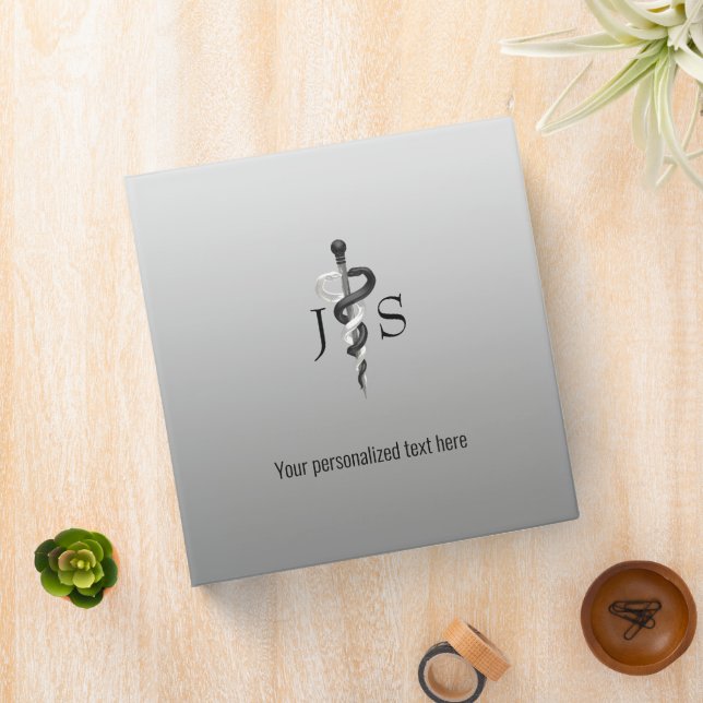 Classy Medical Elegant Black White Asclepius Noble 3 Ring Binder (In Situ)