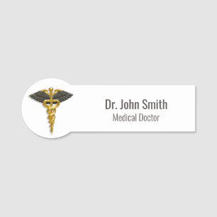 Classy Medical Elegant Gold Caduceus Black Wings Name Tag