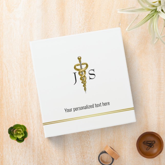 Classy Medical Elegant Gold Silver Asclepius Noble 3 Ring Binder (In Situ)