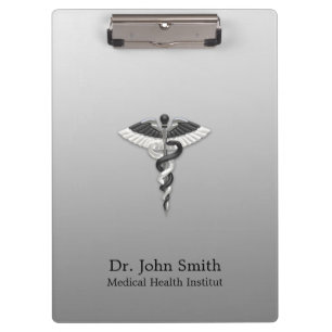 Classy Medical Elegant Noble Black White Caduceus Clipboard