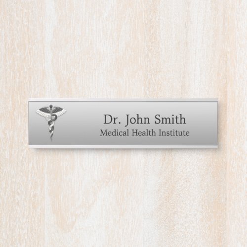 Classy Medical Elegant Noble Black White Caduceus Door Sign