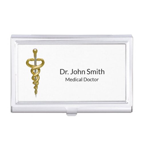 Classy Medical Elegant Noble Gold Silver Asclepius Business Card Case