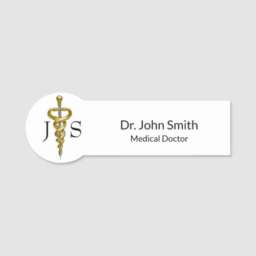 Classy Medical Elegant Noble Gold Silver Asclepius Name Tag