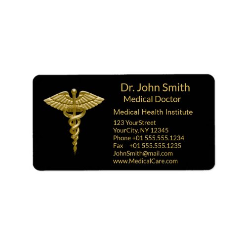 Classy Medical Gold Caduceus Black _ Address Label