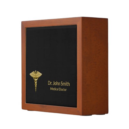 Classy Medical Gold Caduceus Black Desk Organizer