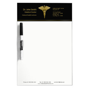 Classy Medical Gold Caduceus Black Dry Erase Board