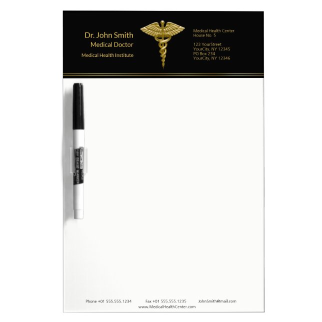 Classy Medical Gold Caduceus Black Dry Erase Board (Front)