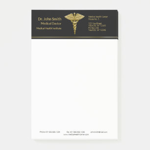 Classy Medical Gold Caduceus Black Post-it® Notes