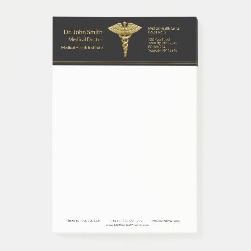 Classy Medical Gold Caduceus Black Post_it Notes