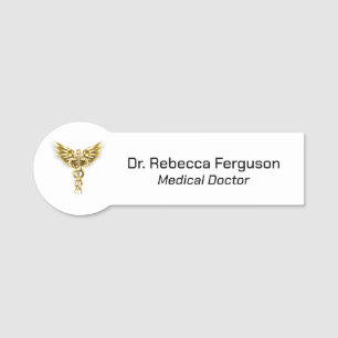 Classy Medical Gold Caduceus Name Tag