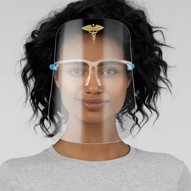 Classy Medical Gold Caduceus on Black Face Shield (Insitu)