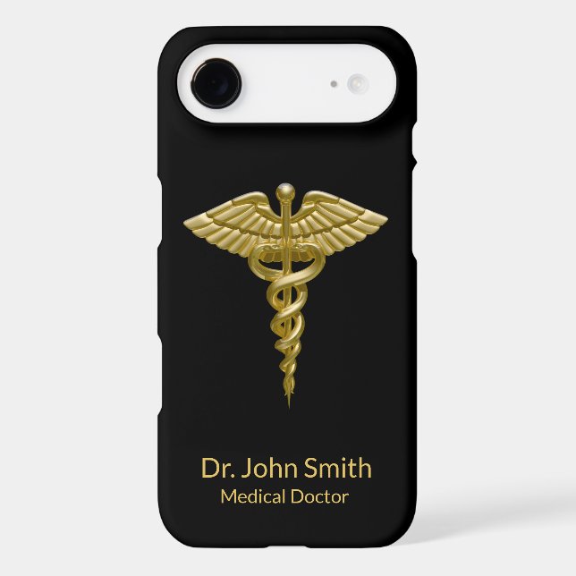 Classy Medical Gold Caduceus on Black iPhone Case (Back)