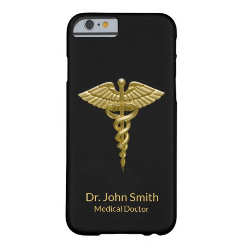 Classy Medical Gold Caduceus on Black iPhone Case