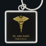 Classy Medical Gold Caduceus on Black - Keychain<br><div class="desc">Professional elegant business design for medical purposes: precious gold Caduceus symbol on a black background. Perfect for any business related to healthcare like a medical office,  doctor office,  clinic or hospital. For hospital staff,  physicians,  nurses; classy,  noble and elegant.</div>