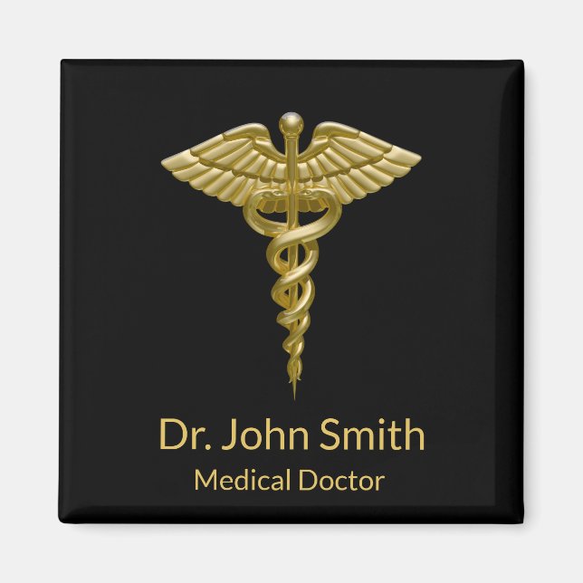 Classy Medical Gold Caduceus on Black - Magnet (Front)