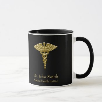 Classy Medical Gold Caduceus On Black Mug by SorayaShanCollection at Zazzle
