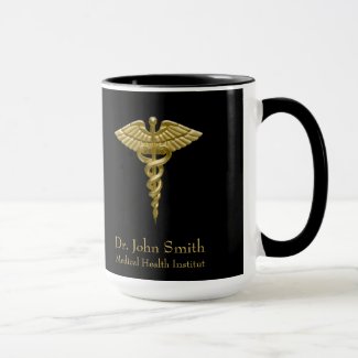 Classy Medical Gold Caduceus on Black Mug
