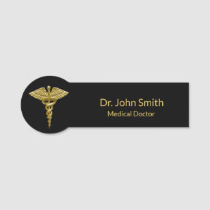 Classy Medical Gold Caduceus on Black Name Tag