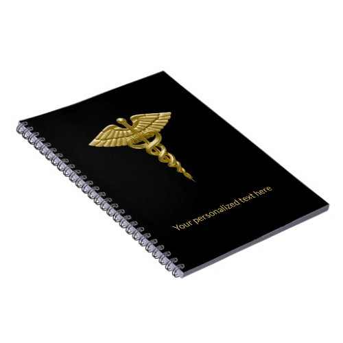 Classy Medical Gold Caduceus on Black _ Notebook