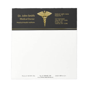 Classy Medical Gold Caduceus on Black - Notepad