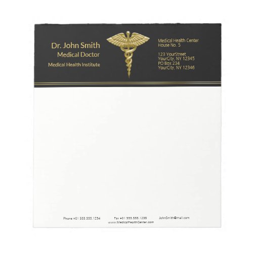 Classy Medical Gold Caduceus on Black _ Notepad