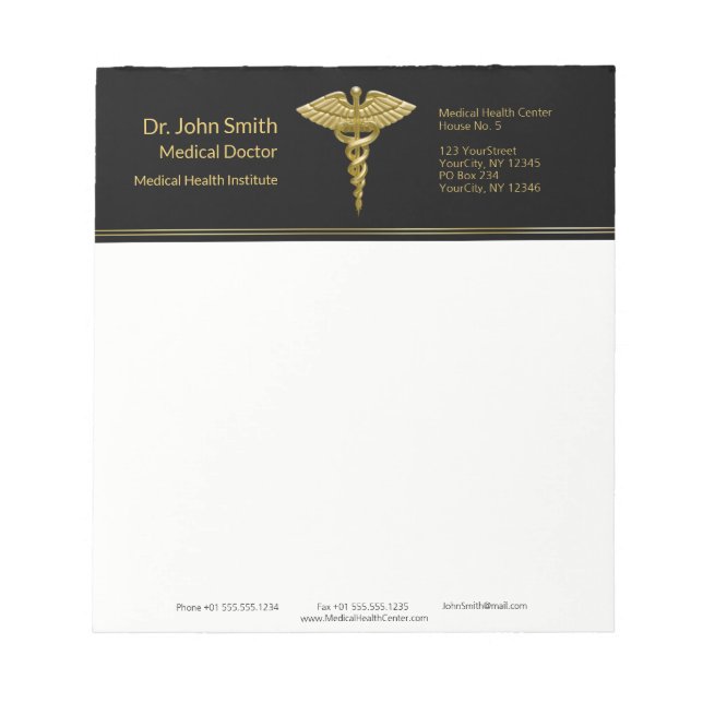 Classy Medical Gold Caduceus on Black - Notepad (Front)