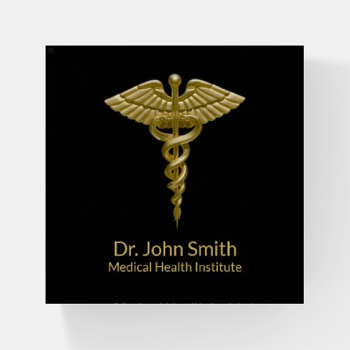 Classy Medical Gold Caduceus on Black Paperweight