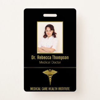Classy Medical Gold Caduceus on Black Photo ID