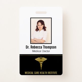 Classy Medical Gold Caduceus on Black Photo ID