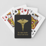 Classy Medical Gold Caduceus On Black Playing Cards at Zazzle