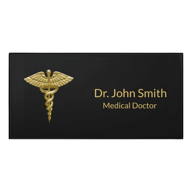 Classy Medical Gold Caduceus on Black - Room Sign (Classic Front)
