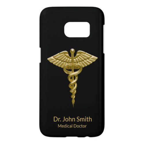 Classy Medical Gold Caduceus on Black Samsung Case