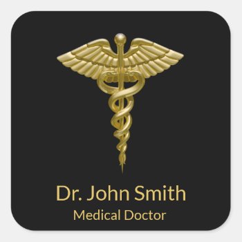 Classy Medical Gold Caduceus On Black - Sticker by SorayaShanCollection at Zazzle