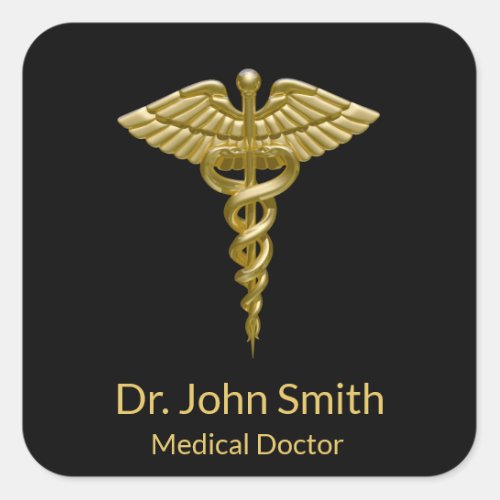 Classy Medical Gold Caduceus on Black _ Sticker