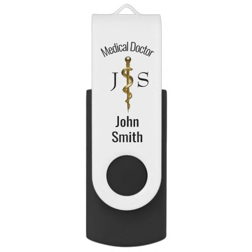 Classy Medical Gold on White Rod of Asclepius Flash Drive