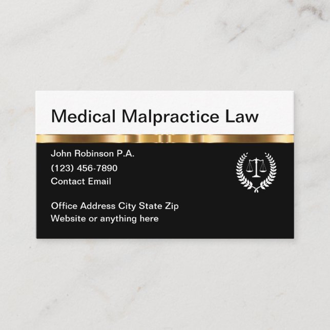 Classy Medical Malpractice Law Attorney Business Card (Front)
