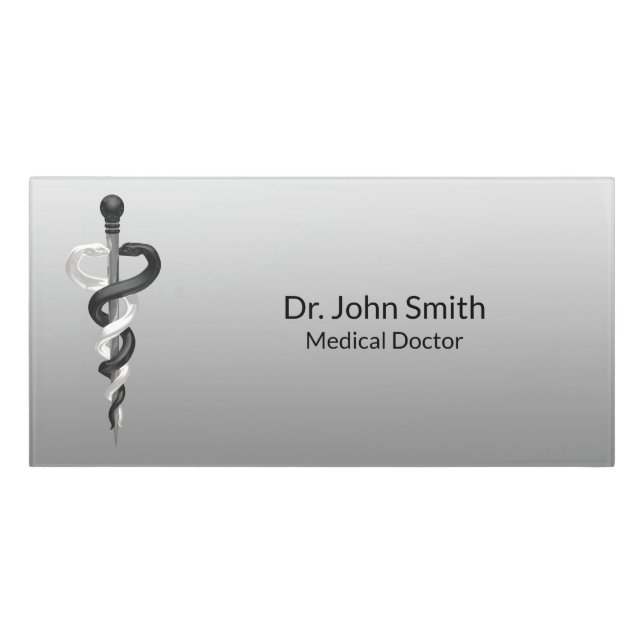 Classy Medical Noble Elegant Black White Asclepius Door Sign (Classic Front)