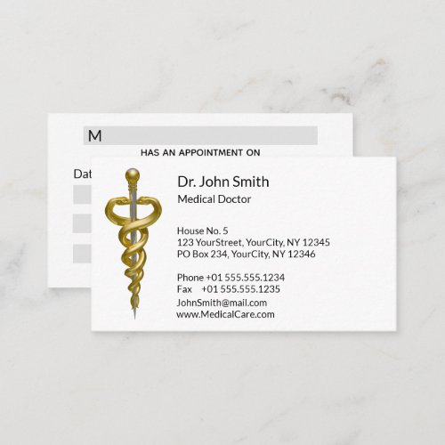 Classy Medical Noble Elegant Gold Silver Asclepius Appointment Card