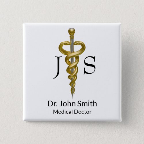 Classy Medical Noble Elegant Gold Silver Asclepius Button