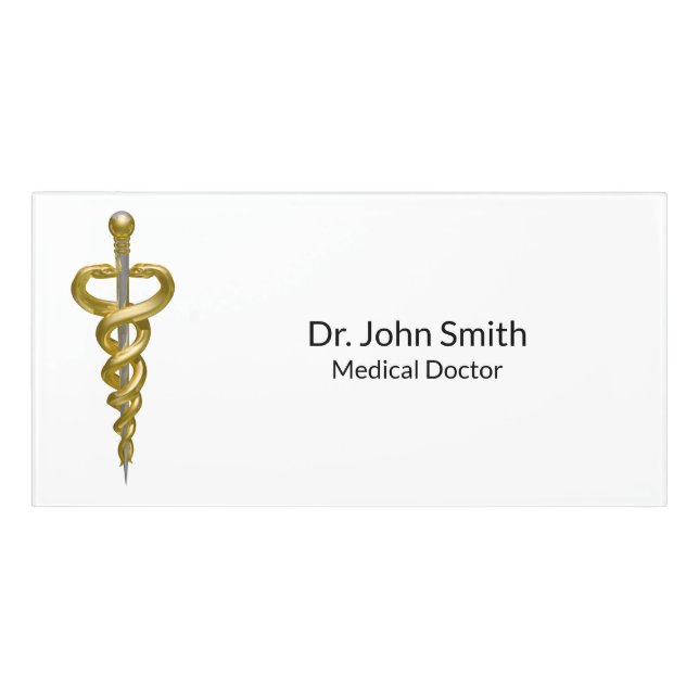 Classy Medical Noble Elegant Gold Silver Asclepius Door Sign (Classic Front)