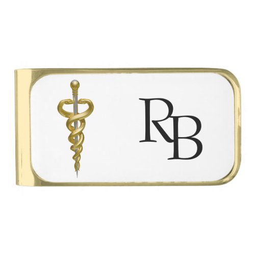 Classy Medical Noble Elegant Gold Silver Asclepius Gold Finish Money Clip