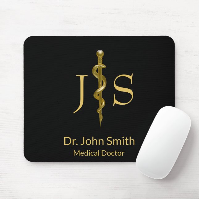 Classy Medical Rod of Asclepius Gold on Black Mouse Pad (With Mouse)