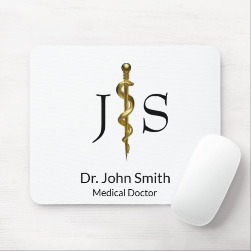 Classy Medical Rod of Asclepius Gold on White Mouse Pad