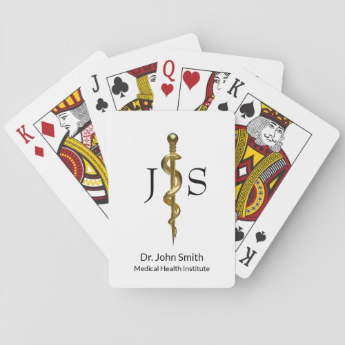 Classy Medical Rod of Asclepius Gold on White Poker Cards