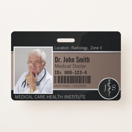 Classy Medical Rod of Asclepius Silver Photo ID Badge