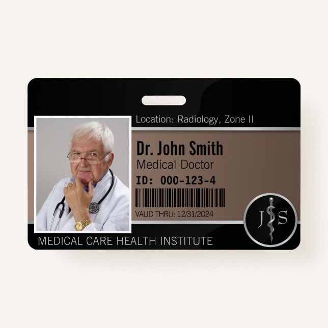 Classy Medical Rod of Asclepius Silver Photo ID Badge (Front)