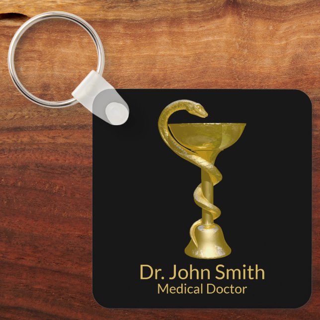 Classy Medical Snake Bowl Hygieia Gold Caduceus Keychain (Front)