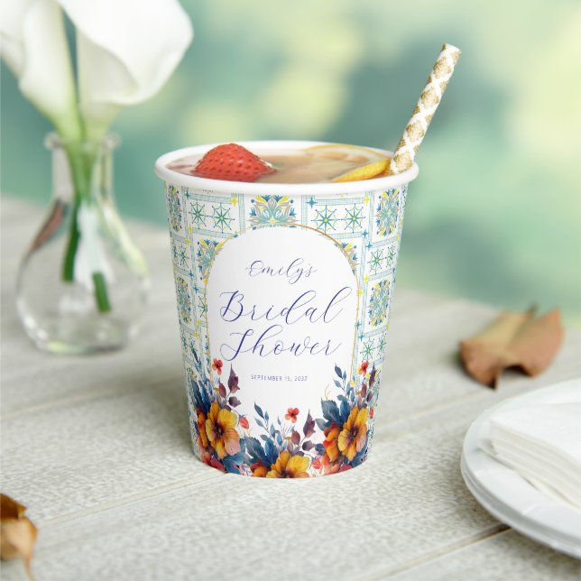Classy Mediterranean Blue Floral Paper cup (Insitu)