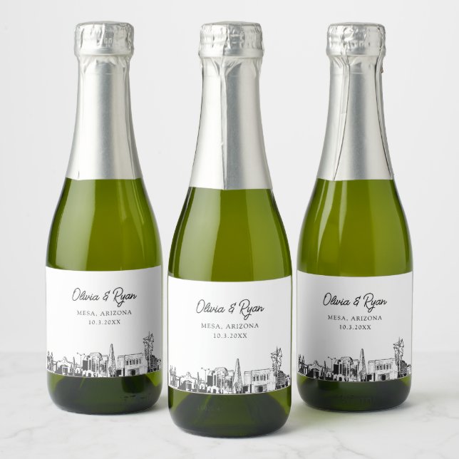 Classy Mesa Arizona Wedding Favor Custom Mini  Sparkling Wine Label (Bottles)