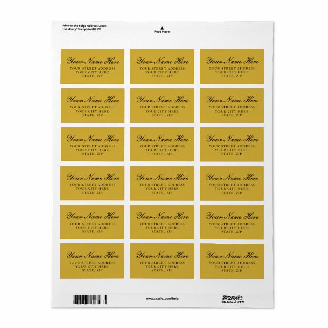 Classy Metallic Gold Return Address Labels (Full Sheet)